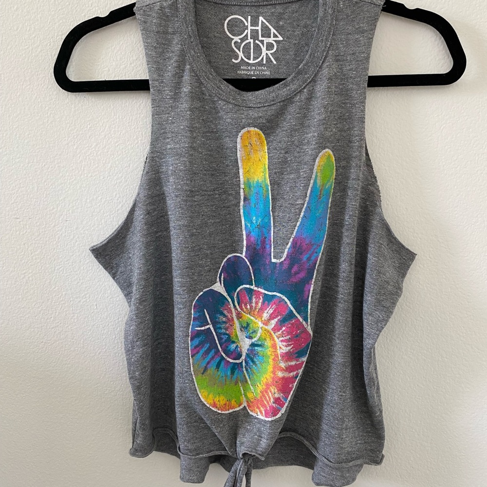 Womens Tie Die Peace Crop Tie Tank